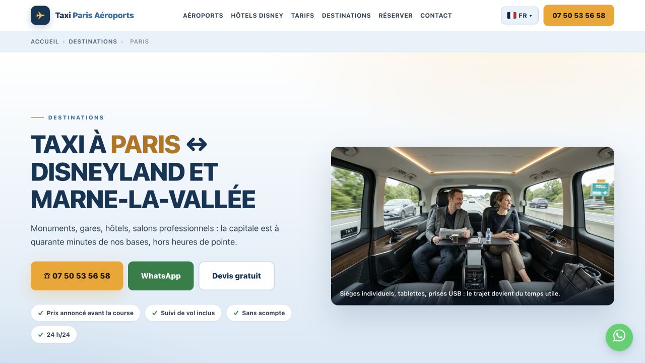 Capture du site de Taxi Paris Aéroports