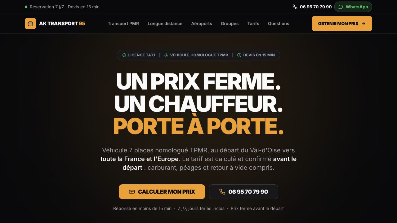 Capture du site de AK Transport 95