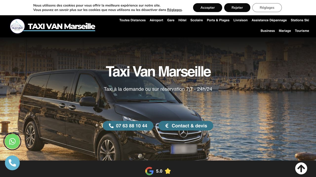 Capture du site de Taxi Van Marseille — Pitalugue Transport