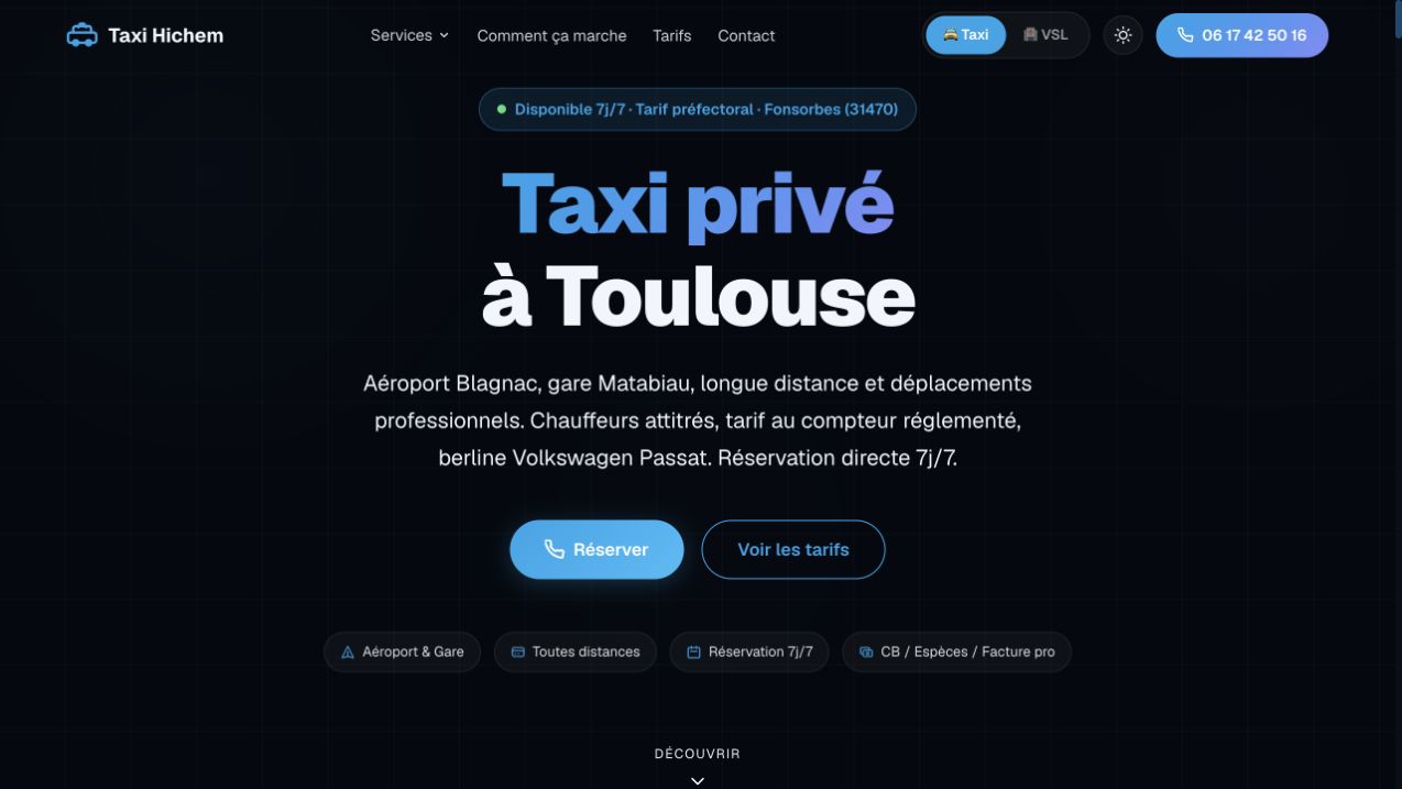 Capture du site de Taxi Hichem