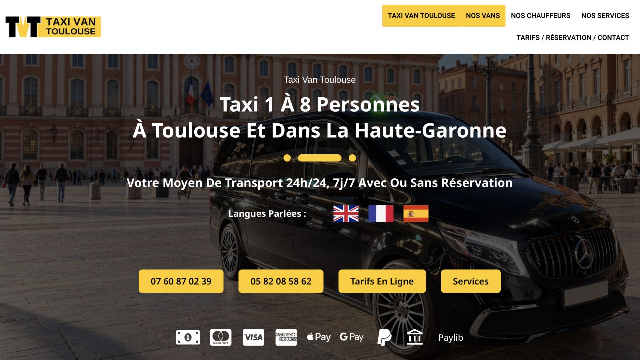 Capture du site de Taxi Van Toulouse — 2S Taxi