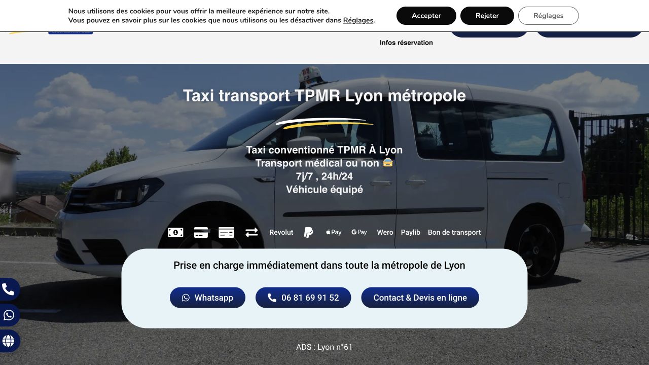 Capture du site de Sato Taxi — Transport TPMR Lyon Métropole
