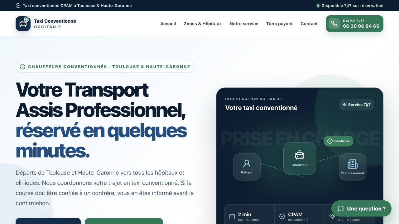 Capture du site de Taxi Conventionné Occitanie — Aeroprime Mobility